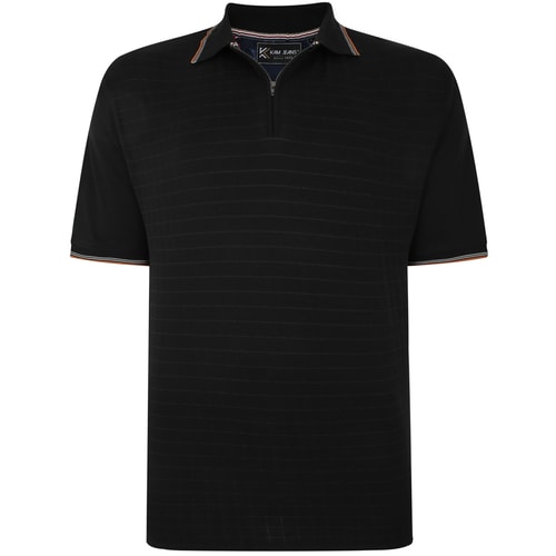 KAM Jersey Weave 1/4 Zip Polo Schwarz